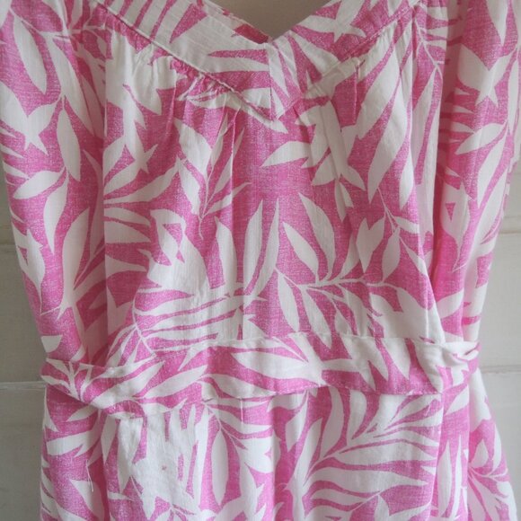 GAP Pink & White Leaf Print V Neck Sun Dress Pink Palm M - Picture 6 of 10